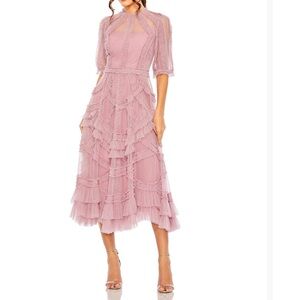 Mac Duggal Blush Midi Dress with Ruffles